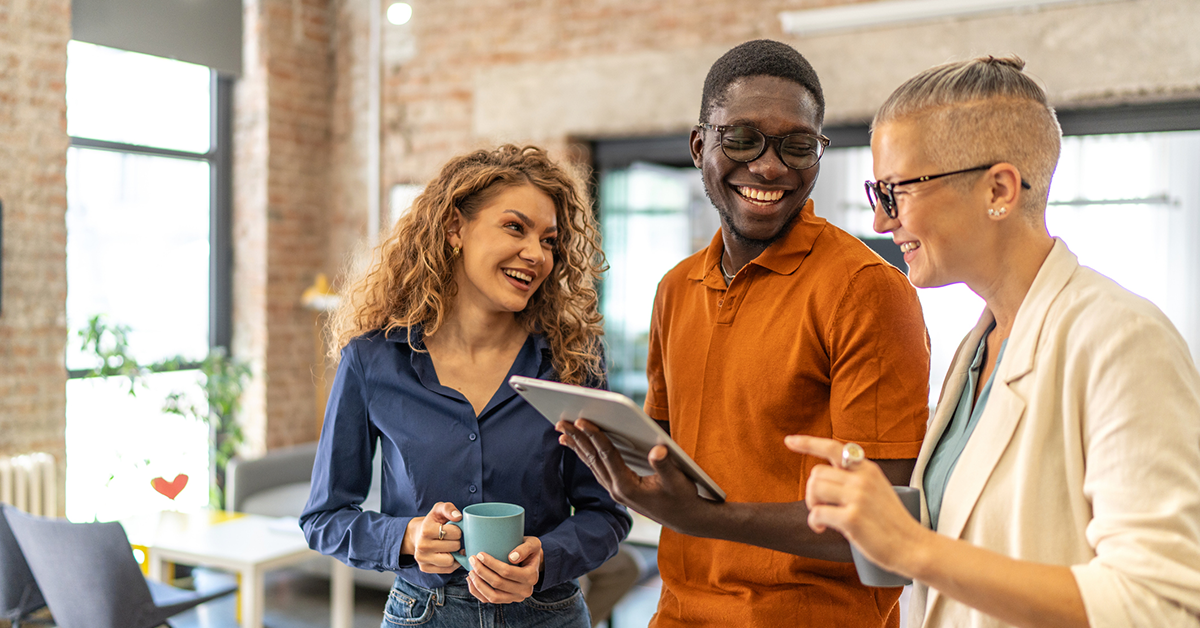A diverse business team in a modern office