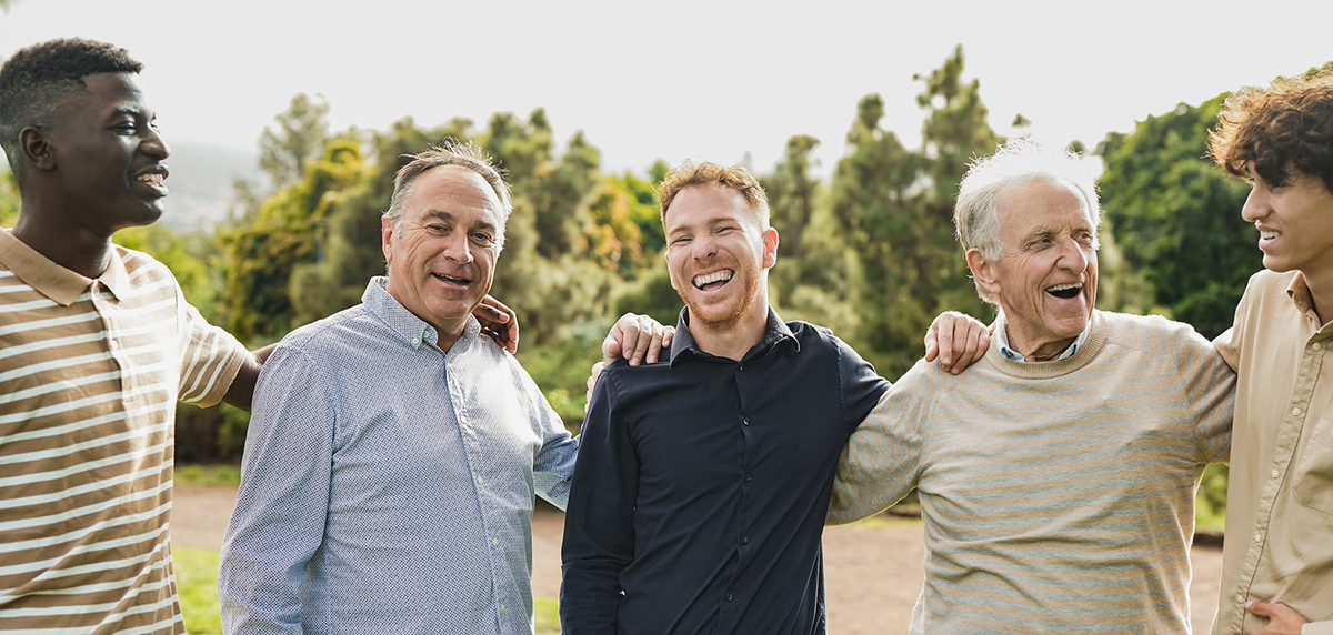 Multi generational men in a city park