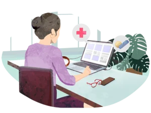 Women checking information on the laptop